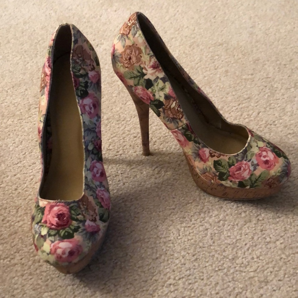 Forever 21 floral cork platform heels